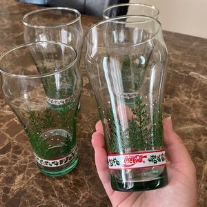 Libbey Coca-Cola Christmas Glasses - Set of 4. Pine Tree and Holly Berry Design
